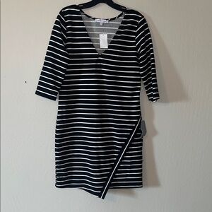 The Vanity Room Size L Black and White Striped Elbow Sleeve Dress